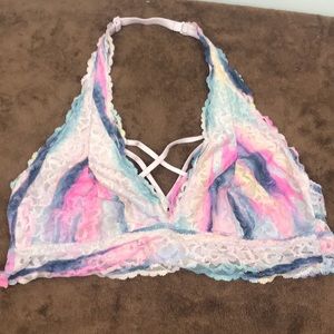 Victoria secret pink watercolor lace bralette L